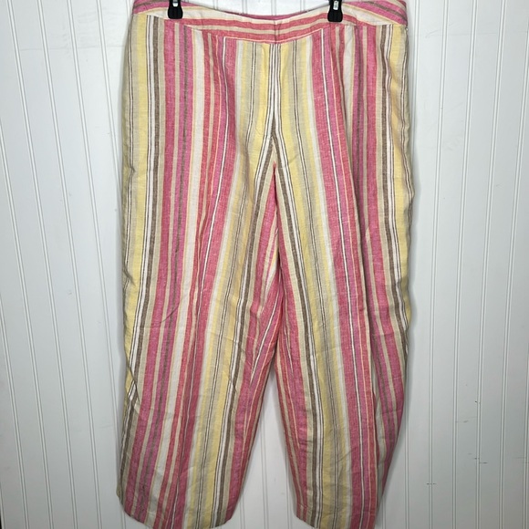 100% Linen Striped Wide Leg Crop Pants size 18W - Picture 1 of 12